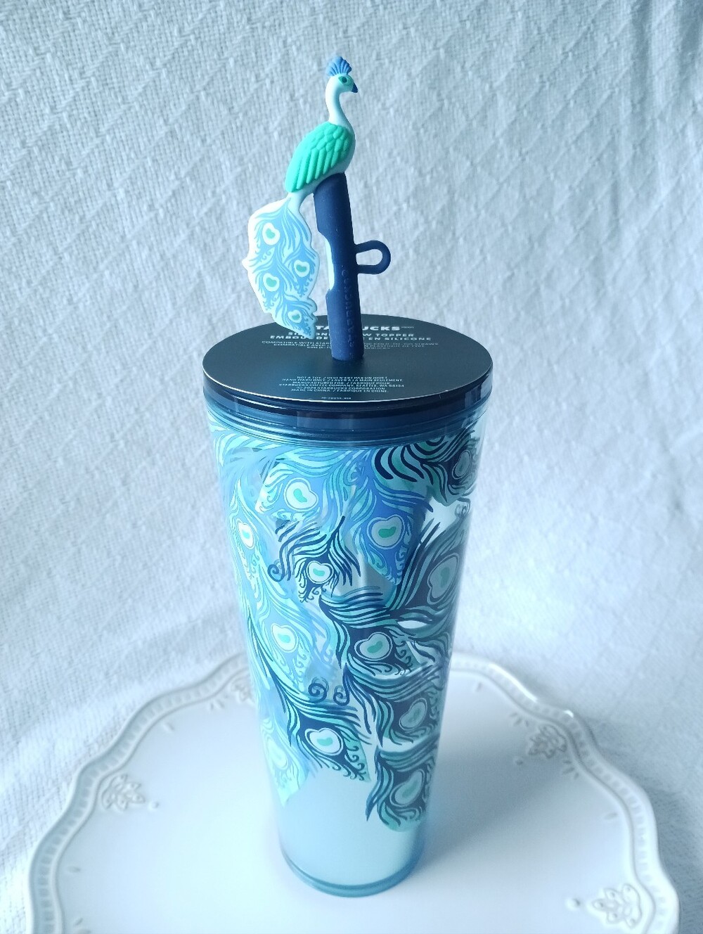 Starbucks Holiday 2024 Peacock 24 oz Venti Cold Cup with Peacock Straw Topper